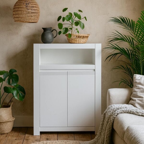 Wyld Haus Vienna White Wooden Storage Cabinet 2 Door Open Shelf