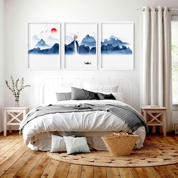 Zen decor for bedroom | set of 3 Japanese wall art prints