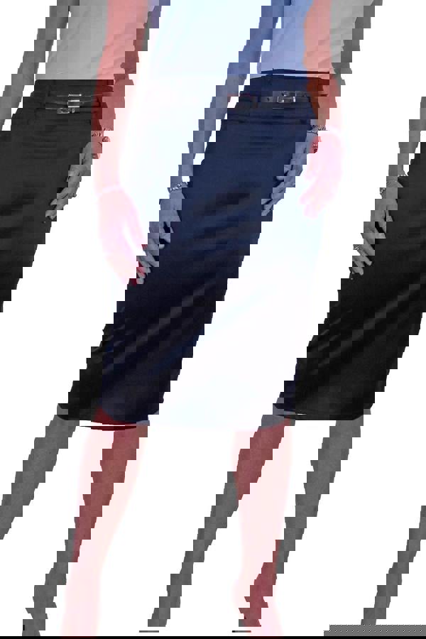 Paulo Due Women's Belted Satin Knee Length Pencil Skirt