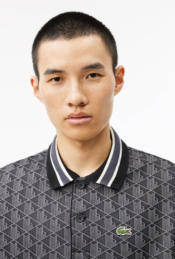 Lacoste Men's Classic Fit Monogram Jacquard Polo Shirt - Black