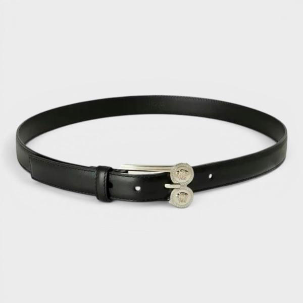 Versace Logo Belt Calf Leather Black Silver