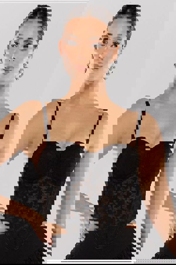 Textured Floral Mesh Corset T254