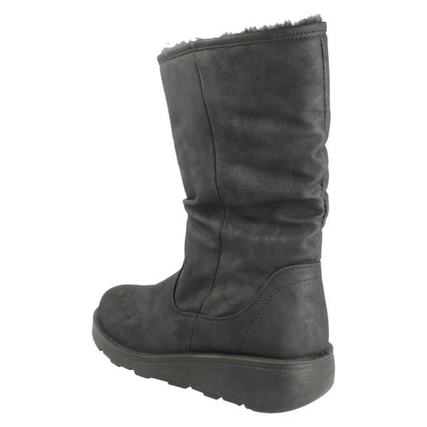 Spot On Ladies Spot On Fur Lined Zip Up Wide Fit Wedge Heel Mid Calf Boots F4466