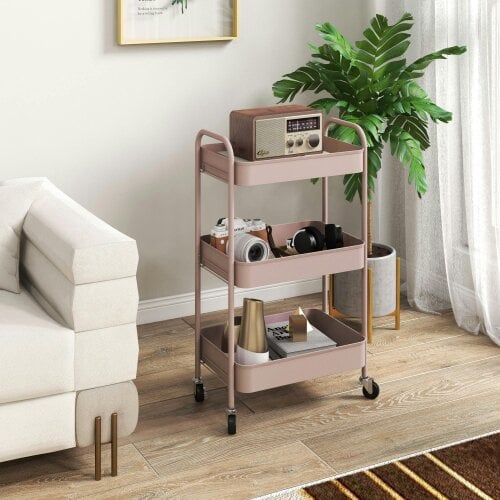 Wyld Haus Razira Metal Pink 3 Tier Steel Storage Trolley
