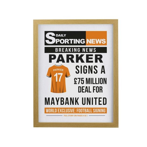Personalised Memento Company Personalised Football News Oak Poster Frame