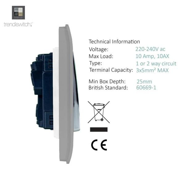 Trendi Switch 4 Gang 1 or 2 Way Light Switch in Light Grey