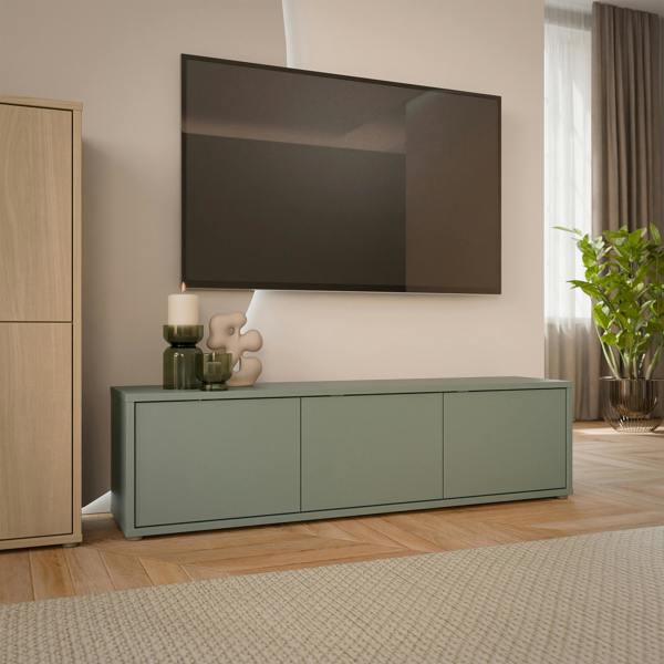 Furniture To Go Alice Springs Wide TV Cabinet with 3 Doors Push-to-Open in Sage Green