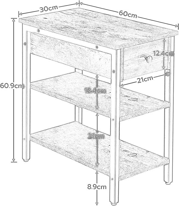 Rafaelo Mobilia Nighstand With 2 Shelves & Drawer