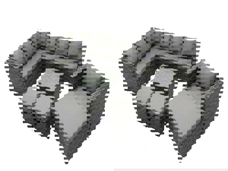 Fimous Rattan Garden Furniture Patio Furniture Sets with Corner Sofa Chair Square Coffee Table 3 Footstools Dark Grey Mixed