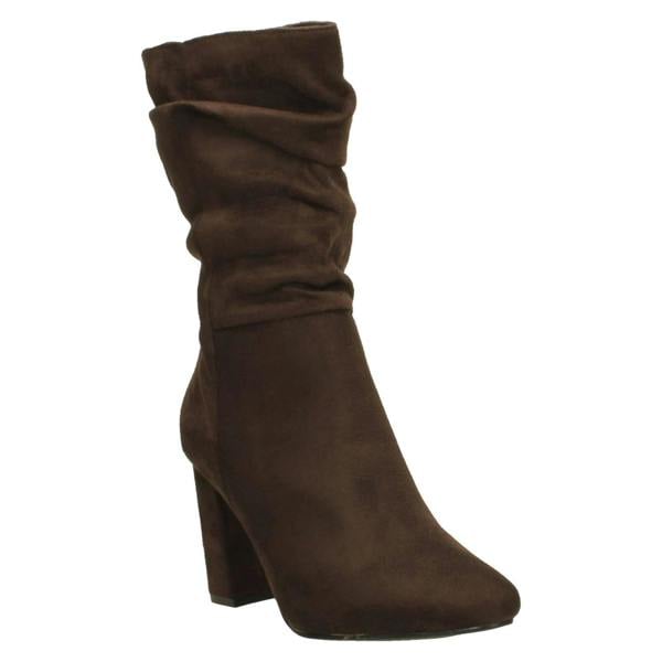 Spot On Ladies Spot On Mid Block Heel Calf Rouched Boots F51238