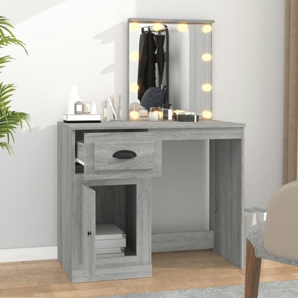 Berkfield Dressing Table with LED Grey Sonona 90x50x132.5 cm Engineered Wood