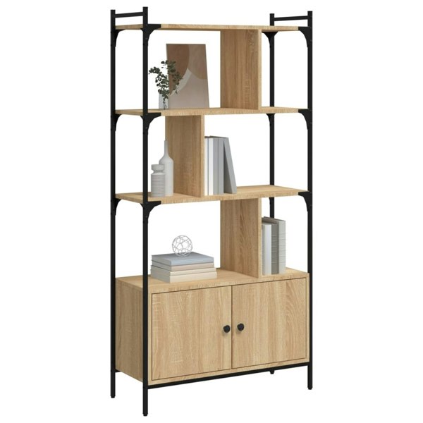 Berkfield Bookcase with Doors Sonoma Oak 76.5x30x154.5 cm Engineered Wood