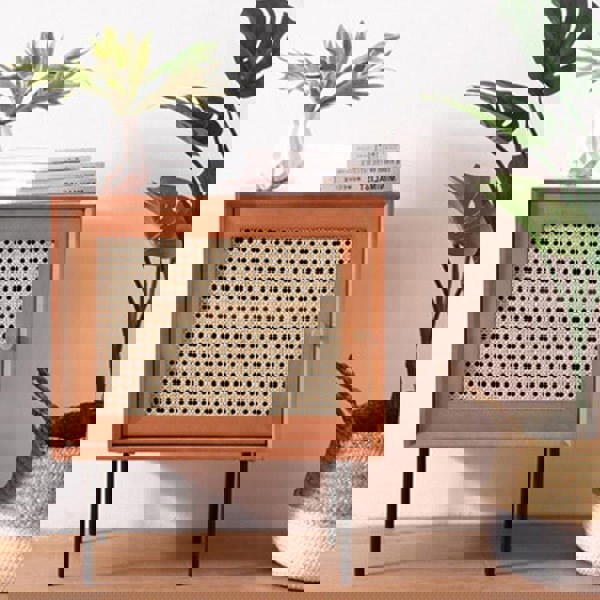 Cane Bedside Table, Natural Rattan & Wood-Weilai Concept-Weilai Concept