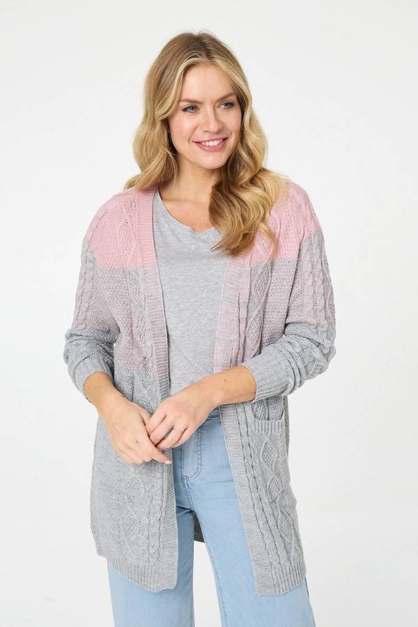 Izabel London Colour Block Textured Longline Cardigan