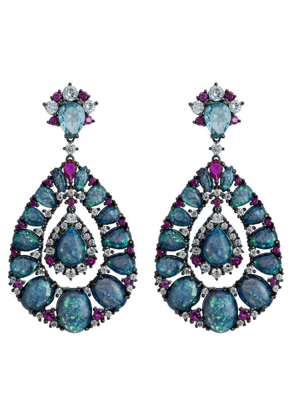 Latelita Paloma Green Opal Drop Earrings Oxidised