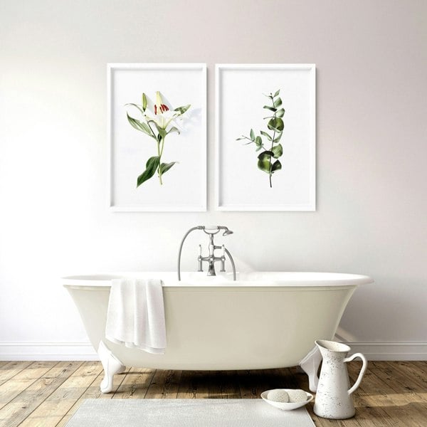 Art for the bathroom wall | set of 2 Floral wall art prints