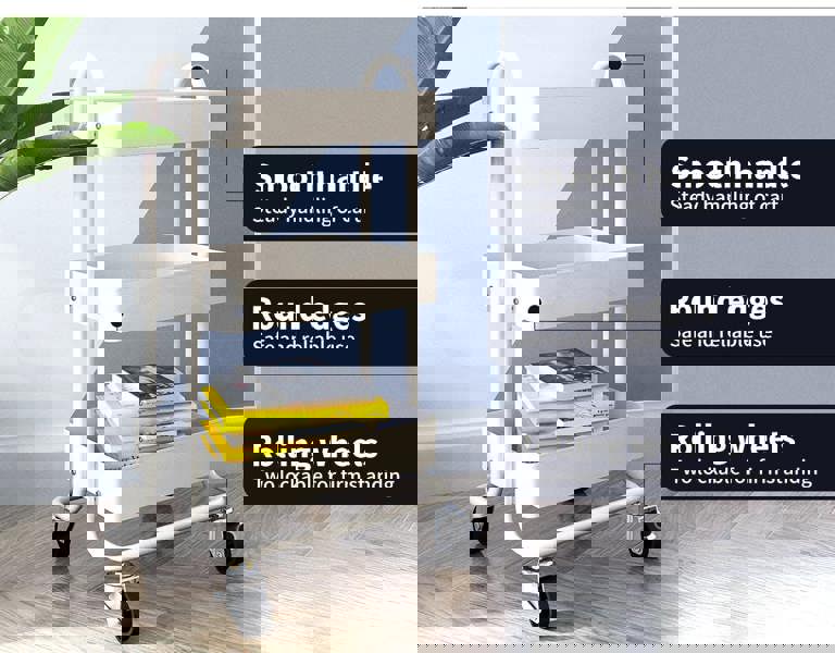 Levede 3 Tiers Kitchen Trolley Cart Steel Storage Rack Shelf Organiser White