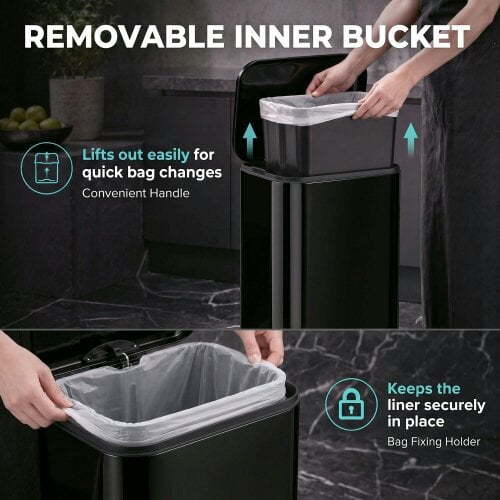 HOMCOM 50L Kitchen Bin, Pedal Bin with Removable Bucket, High Gloss Black