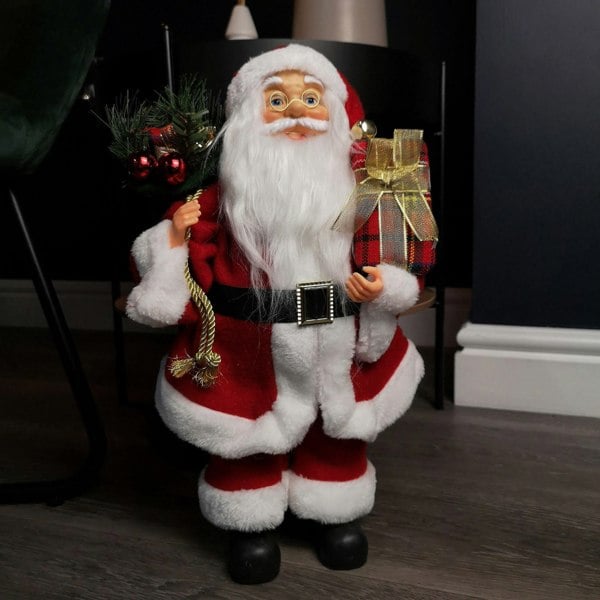 Samuel Alexander 40cm Red Standing Santa Claus Indoor Decoration with Present and Green Sack