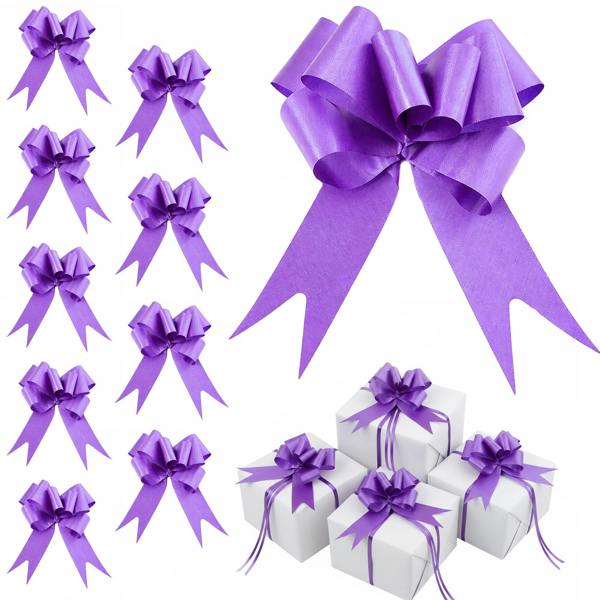 50mm Purple Pull Bows, 10 Pack to 60 Pack Ribbon Gift Bows for Wrapping and Décor image 1