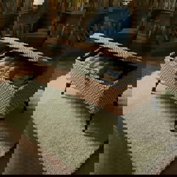 Kingham Herringbone Fabric Terracotta ottoman used as coffee table with tray