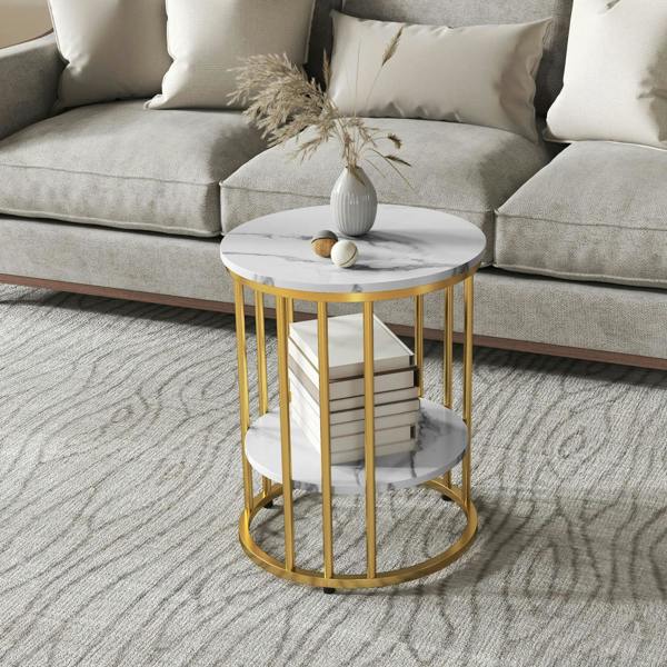 Wyld Haus Veco Metal And Marble Effect White And Gold Tone Set Of 2 Coffee Tables