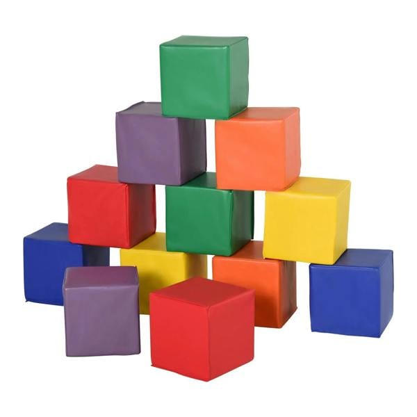 Soft foam building blocks set with stacked multi-color cube blocks