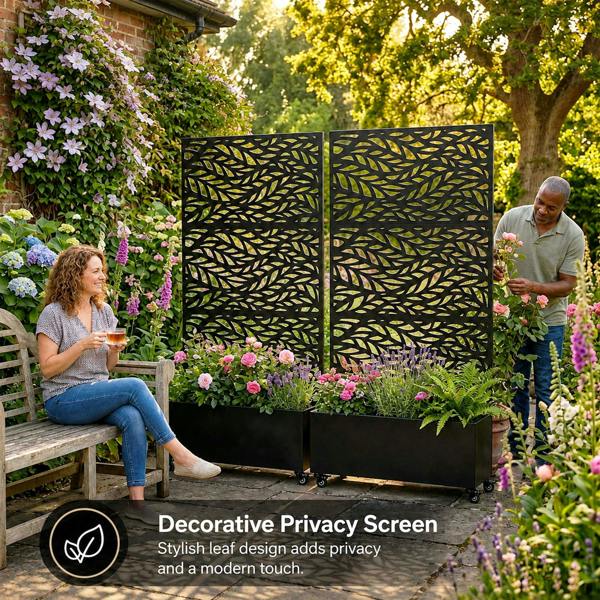 Nicoman Metal Indoor/Outdoor Privacy Screen with Plant Pot - Leaf