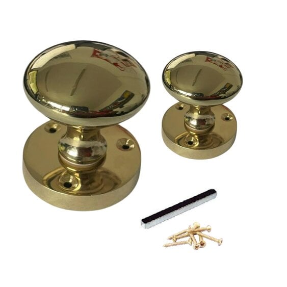EDH Door Hardware Polished Brass Round Door Knobs on Rose – Modern Internal Mortice Door Knob Set – 1 Pair