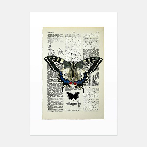 Hands & Hearts Swallowtail butterfly vintage book page art print