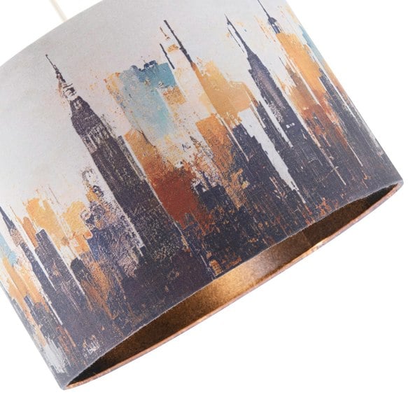 Grunge Style City Scape Cotton Fabric Lamp Shade in Black and Orange Image 3