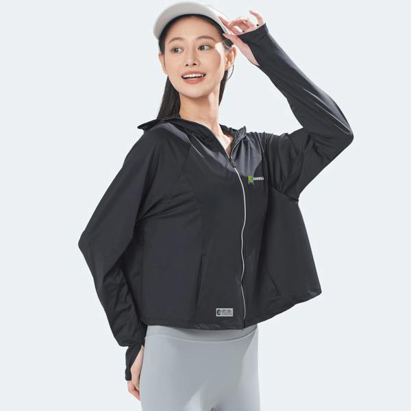 Anniou Hooded Cropped Sun Protection Jacket - Black
