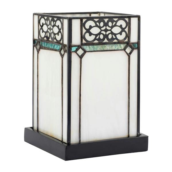 1920s Vintage Rectangular Tiffany Glass Table Lamp in Emerald Green Image 1