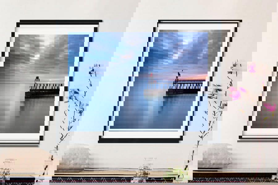 wall print of jetty and lighthouse over whitby bay