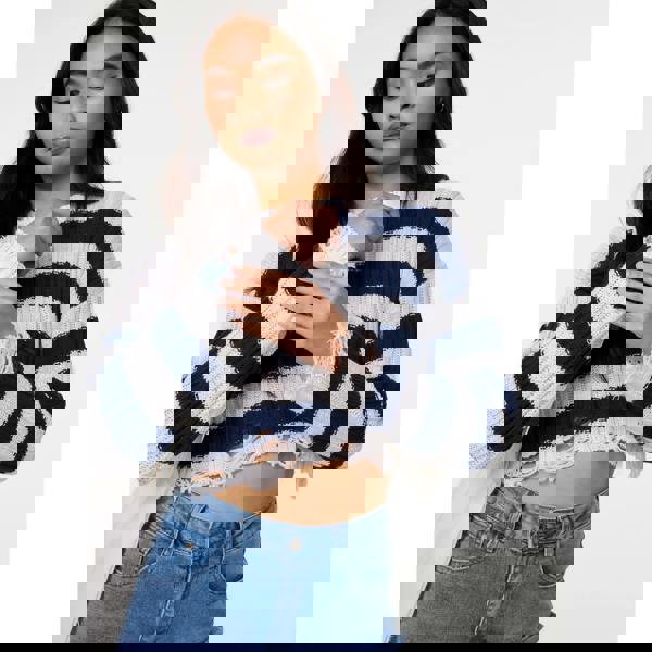 Pink Vanilla Distressed Striped Crop Knit Jumper