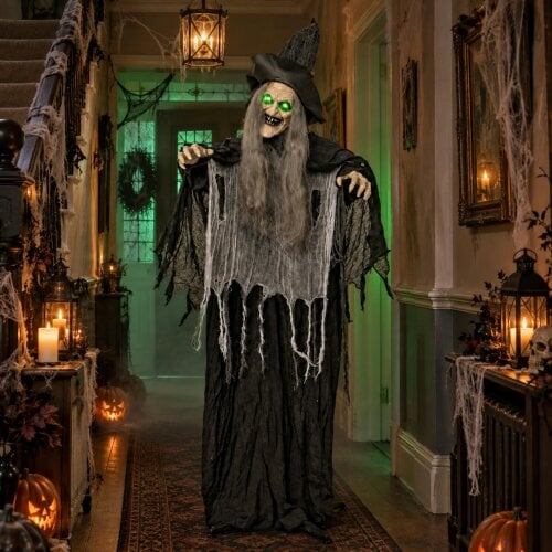 Samuel Alexander 1.84m Animated Cackling Halloween Witch with Green LED Eyes