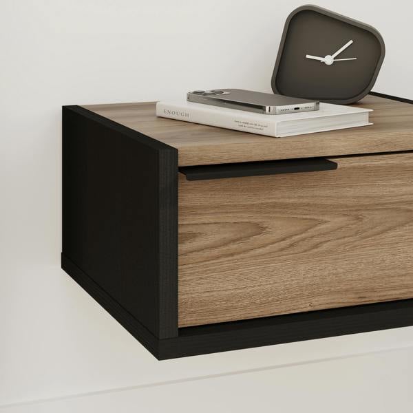 Decortie Eco Floating Bedside Table w/Drawer Modern Nightstand Wall-Mounted Space Saver Metal Handle Bedroom