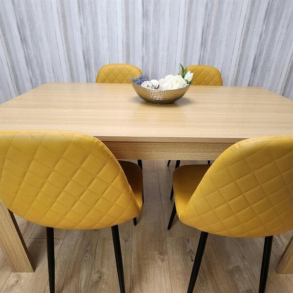 Kosy Koala Dining Table and 4 Chairs Oak Effect Table with 4 Mustard Gem Patterned Chairs