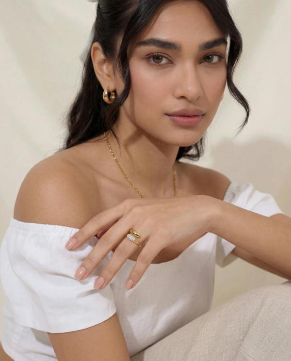 Elk & Bloom Double Star Dainty Dome 14K Gold Ring