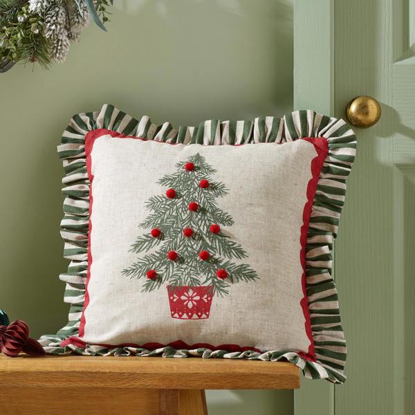 Catherine Lansfield Frilled Christmas Tree Cushion Green