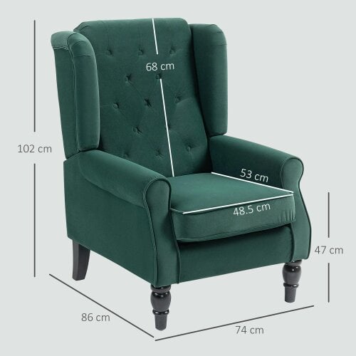 Wyld Haus Dona Green Retro Wingback Accent Armchair With Diamond Button Tufted Upholstery