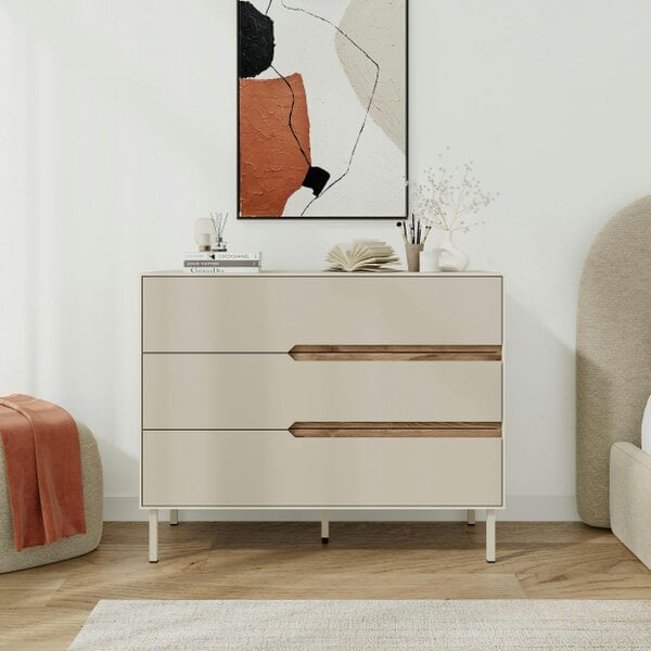 Decortie Arch 3 Drawer Chest of Drawers Sandstone Whiskey Oak 98 x 40 x 78.5 cm (Sandstone and Whiskey Oak)