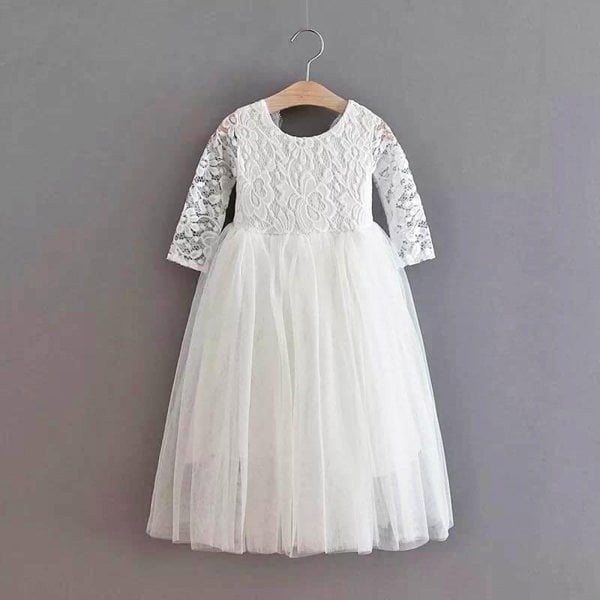 Girls lace party dress in white