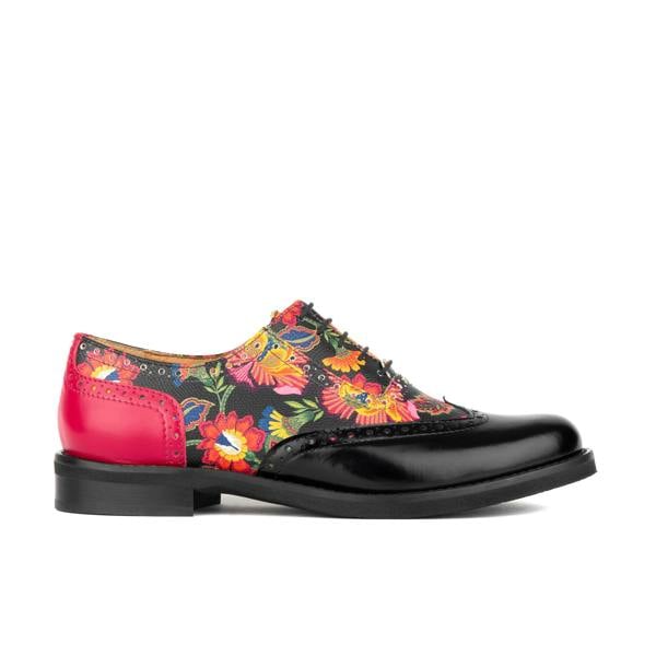 Embassy London Vivienne - Black & Red Flowers - Women's oxford lace-up shoe with brogue details