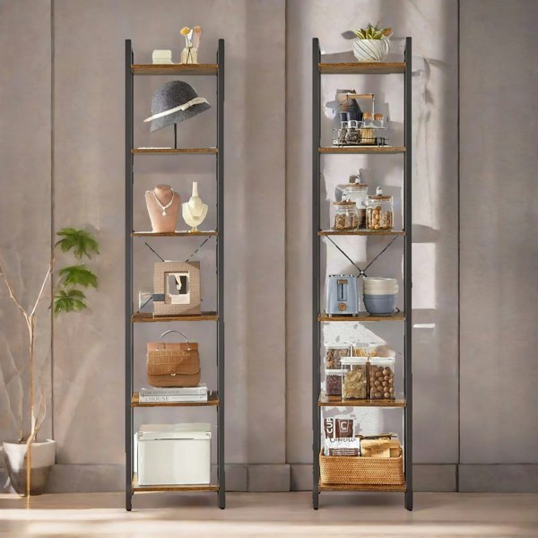 Rafaelo Mobilia 187.5CM Tall Bookcase Industrial Rustic Brown Free-Standing