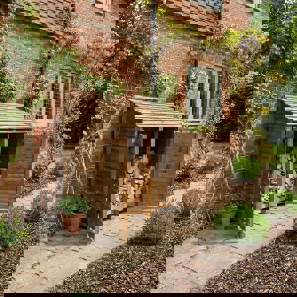 Arbor Garden Solutions Wooden Log Store with Door W-146cm, H-126cm or 180cm, D-88cm - Brown Finish