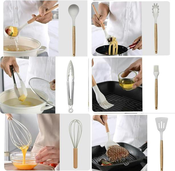 Dragodirect Premium 12-Piece Silicone Cooking Utensils with Durable Wooden Handles