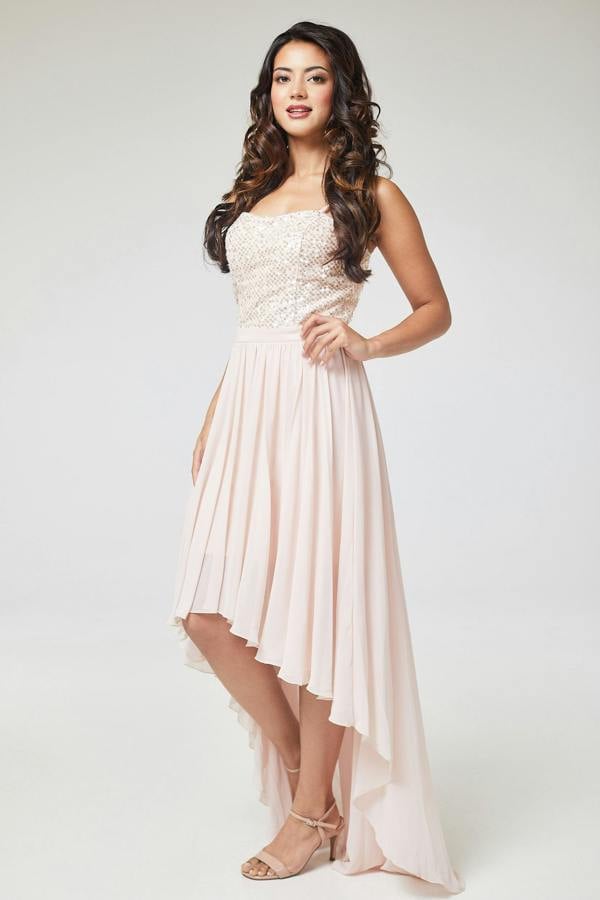 LuvForever Pink Sequin Asymmetric Long Dress