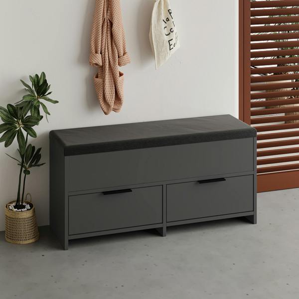 Decortie Modern Cove Shoe Storage with Fabric Bench 2-Tier Cabinet Hallway Entryway Storage 106x34x50cm