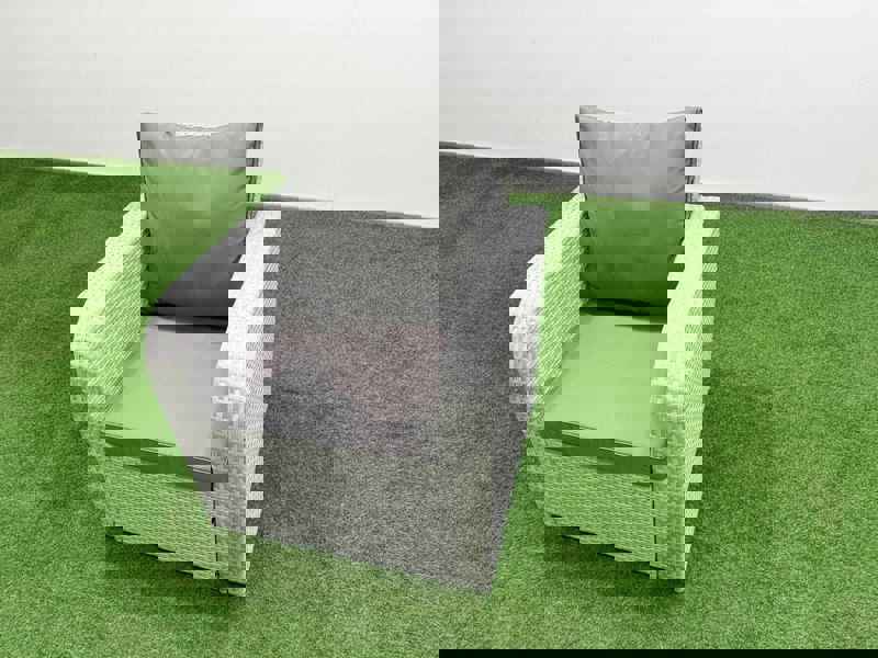 Fimous PE Rattan Lounge Sofa Set 8 Seater Outdoor Garden Furniture Set with Gas Fire Pit Table Love Sofa 4 Footstools Side Table Light Grey